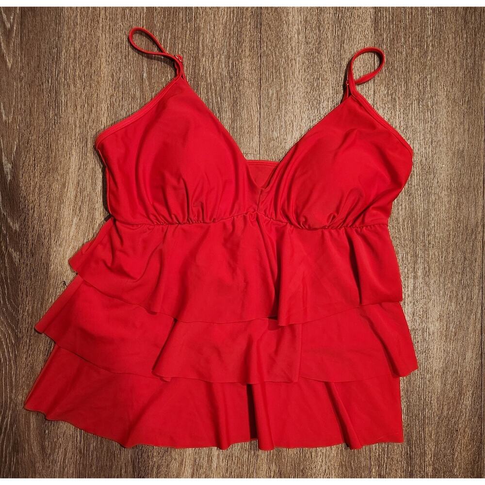 Emerald Bay 12 Tankini Ruffle Red Swim Suit Top Women's